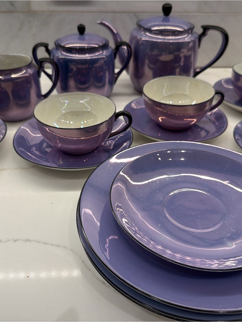 Noritake Morimura China Coffee/Tea Set Lusterware Purple Pearlized 19 Pieces